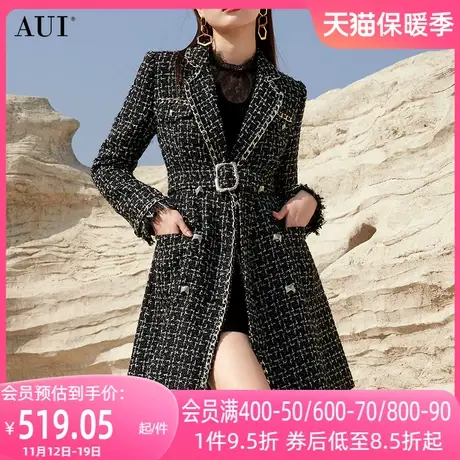 AUI黑色名媛气质小香风西装外套女2023秋冬新款高端职业修身大衣商品大图