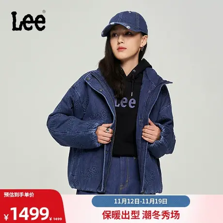 Lee商场同款23秋冬新品舒适字母绗缝深蓝女牛仔棉服LWT0066626BY图片