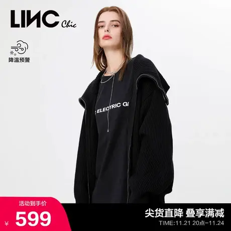 LINCCHIC金羽杰女士毛衣复古廓形针织开衫外套女上衣S228CR071商品大图