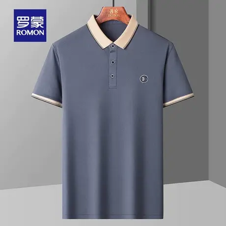 罗蒙短袖T恤衫男士撞色翻领2023夏季新款薄款凉感休闲短袖Polo衫商品大图