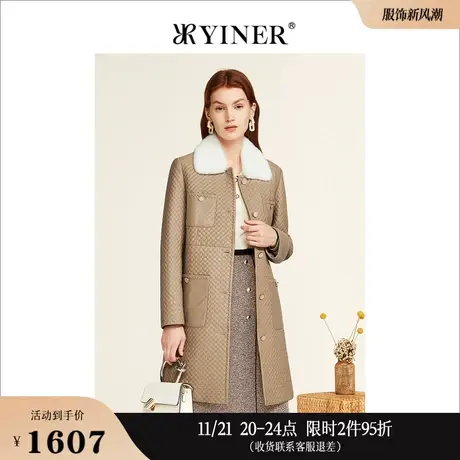 YINER音儿线上专选女装冬季水貂毛领小香风驼绒填充羊皮真皮皮衣商品大图