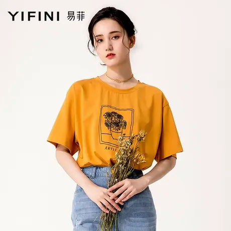 Yifini/易菲圆领短袖印花T恤女宽松显瘦韩版外穿上衣夏季新款商品大图