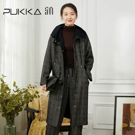 蒲PUKKA 中长款大衣外套女宽松原创设计感秋冬季新款毛呢大衣商品大图