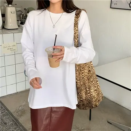 白色长袖t恤女装ins潮2024年新款韩版宽松早春秋上衣服内搭打底衫图片