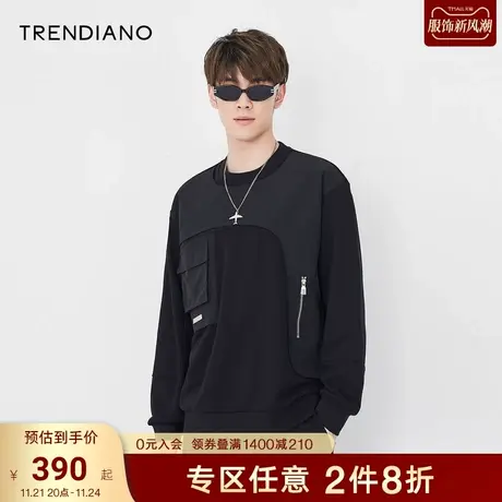 TRENDIANO官方男装潮牌机能风长袖圆领卫衣男士秋装上衣小众设计图片
