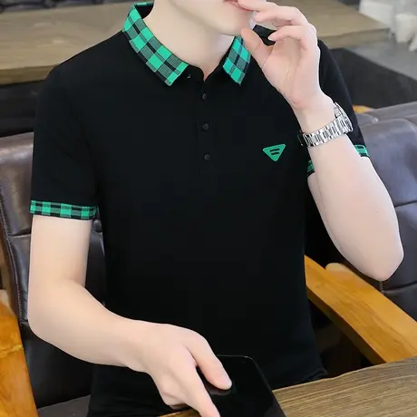 短袖polo衫男士修身带领t恤夏季潮牌翻领半袖夏天上衣服男装体恤商品大图