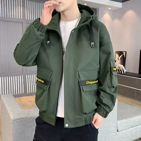 春秋季新款外套男休闲连帽夹克韩版潮流运动青年春秋男士工装外套商品大图