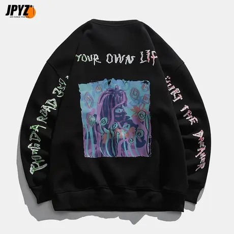 美式早春运动情侣装圆领长袖T恤潮流男女插肩潮牌重磅无帽卫衣图片