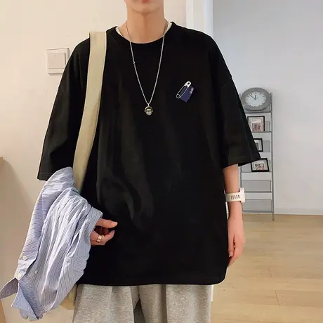 棉感短袖t恤男夏季潮牌2023新款宽松简约百搭重磅潮流半袖打底衫商品大图