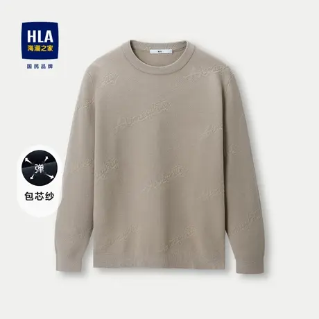 HLA/海澜之家加厚长袖针织衫23秋季新款圆领包芯纱修身字母毛衣男商品大图