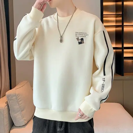 保暖奥粒绒卫衣男秋冬款重磅长袖t恤男青少年潮牌刺绣内搭打底衫T商品大图