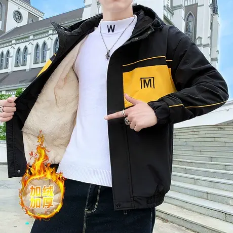 冬季加厚棉衣男士连帽加绒夹克男外套学生上衣韩版保暖秋冬装衣服商品大图