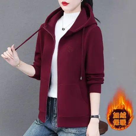 加绒加厚女士沐丝绒外套女秋冬2023年新款时尚百搭拉链卫衣休闲服商品大图