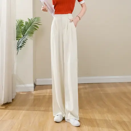 时尚气质休闲西裤2023年夏季新款女士简约高腰显瘦通勤百搭阔腿裤图片