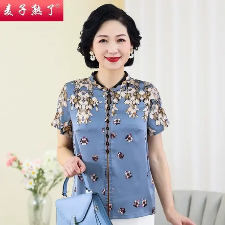 妈妈夏装时尚老人衬衫外套气质短袖上衣阔太太奶奶2022中老年女装商品大图
