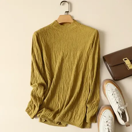 半高领毛衣打底衫女春装2024年新款内搭长袖上衣宽松羊毛针织衫女商品大图