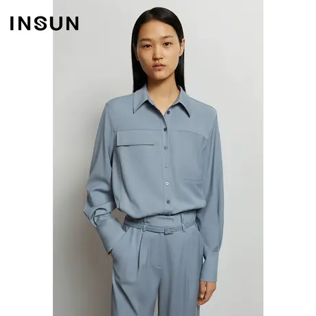 INSUN恩裳秋季轻熟衬衫领长袖衬衫图片
