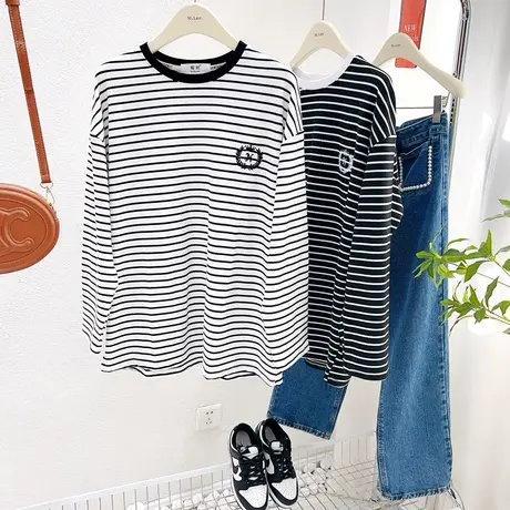 秋冬款磨毛加厚长袖上衣女韩版字母条纹保暖德绒T恤打底包臀大码图片