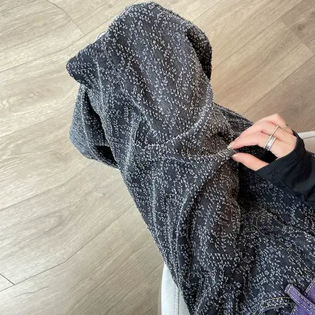 黑色高腰阔腿牛仔裤女2023秋季新款设计感提花宽松显瘦直筒拖地裤商品大图