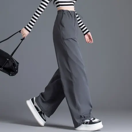 灰色休闲裤女直筒宽松长裤工装裤美式运动裤2024新款春秋爆款裤子商品大图