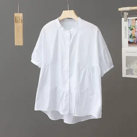 设计感小众白色衬衫女短袖宽松韩版夏季2024新款上衣透气衬衣外搭商品大图