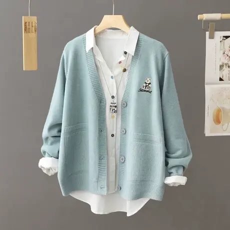 V领针织开衫毛衣外套女秋装2023新款秋冬宽松外搭上衣洋气针织衫图片