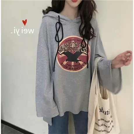 2024春秋新款慵懒港风宽松薄款卫衣女设计感小众印花上衣长袖t恤图片