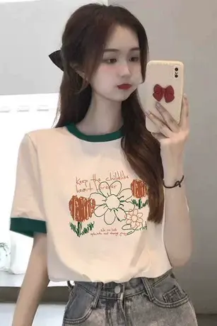 正肩仿棉短袖t恤女2023夏季新款小众设计感漂亮时尚女装洋气上衣图片
