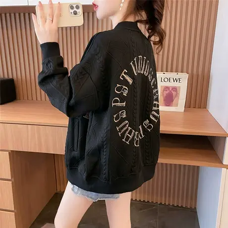 早秋提花外套女春秋季韩版宽松薄款初秋百搭小个子开衫棒球服卫衣商品大图