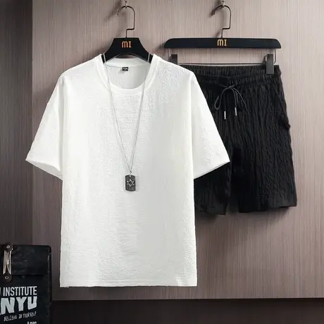 夏季冰丝短袖t恤男士休闲运动套装潮流牌一套搭配帅气青少年夏装商品大图