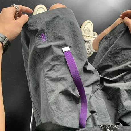 美式速干短裤男款夏季复古高街潮牌刺绣机能宽松休闲运动五分裤子商品大图