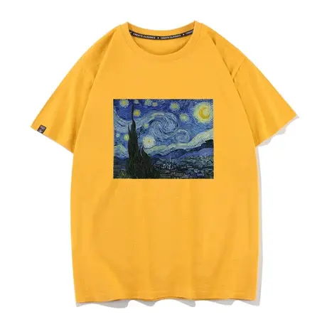 秀洛情侣短袖夏季潮牌ins欧美梵高星空印花半袖宽松纯棉T恤男打底商品大图