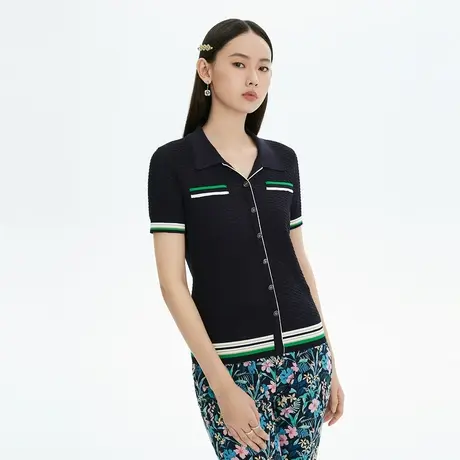 LANCY/悦朗姿短袖针织衫女T恤夏季新款翻领高级女装商场同款奥莱商品大图
