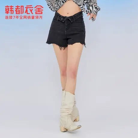 韩都衣舍翻腰显瘦牛仔裤女装阔腿毛边短裤TK01151图片