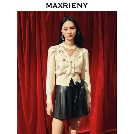 [3件8折]MAXRIENY浪漫复古立体花刺绣开衫镂空针织上衣商品大图