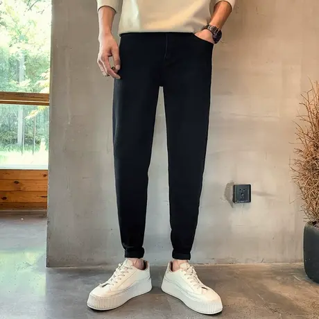 春秋季黑色牛仔裤男弹力修身哈伦长裤潮牌网红复古小脚裤子男痞帅商品大图