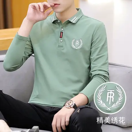 长袖t恤男士polo衫秋季上衣服男装休闲有领体桖带领纯棉半袖丅恤商品大图
