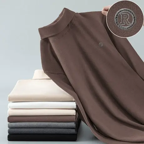 300g重磅德绒t恤男长袖秋冬保暖打底衫高领内搭秋衣服双面绒体恤图片