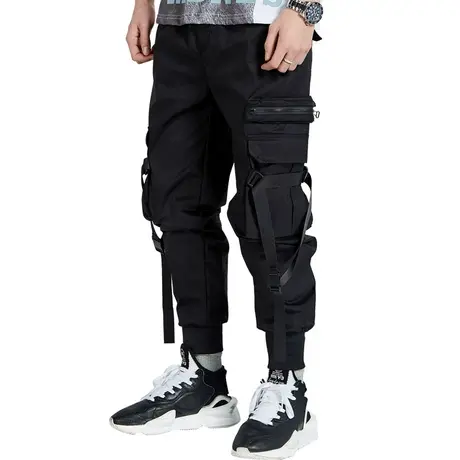 秀洛韩商言裤子李现同款潮牌战术飘带伞兵机能束脚男工装裤潮流商品大图