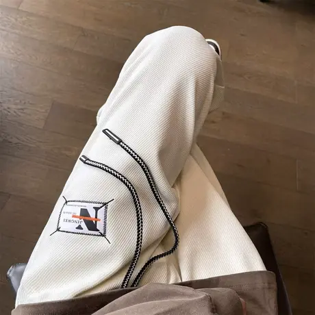 美式高街束脚运动裤男秋冬设计感抽绳哈伦卫裤贴标休闲裤子潮ins商品大图