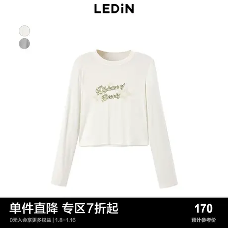 【商场同款】乐町短小上衣秋新款简约基础圆领长袖T恤C2CPD3501商品大图