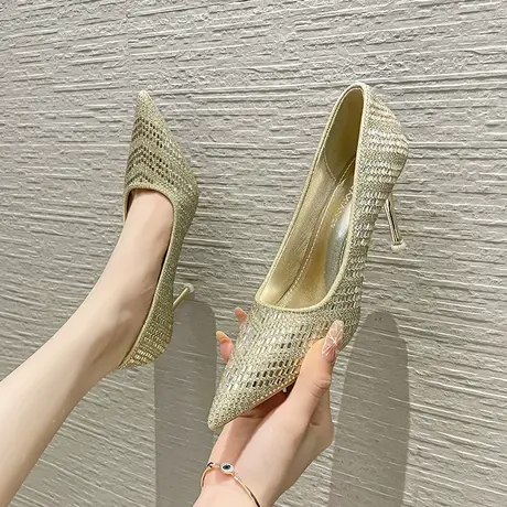 尖头水钻高跟鞋女2024年新款法式名媛礼仪细跟婚鞋气质高级感单鞋图片