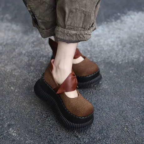 Artmu阿木原创坡跟松糕鞋高跟鞋女蝴蝶结厚底鞋浅口单鞋2025新款图片