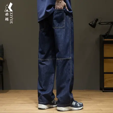 美式工装口袋牛仔裤男2024春季复古水洗长裤宽松大码男士直筒裤子商品大图