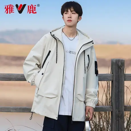 雅鹿男士工装外套2024年新款户外休闲冲锋衣宽松连帽春季夹克潮图片