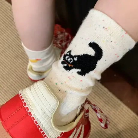 日系可爱卡通猫猫天妇罗袜子女学院风中筒袜少女心简约百搭堆堆袜商品大图