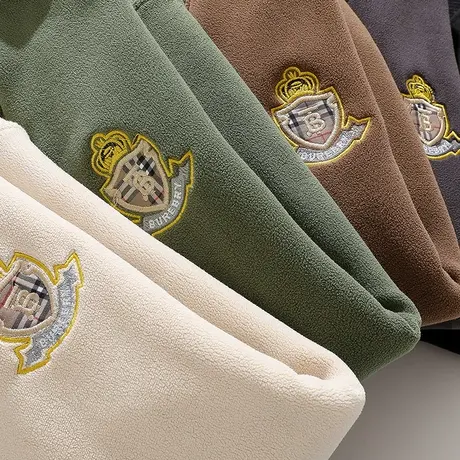 男士冬季加绒加厚长袖t恤双面奥粒绒卫衣打底衫潮流刺绣保暖上衣图片