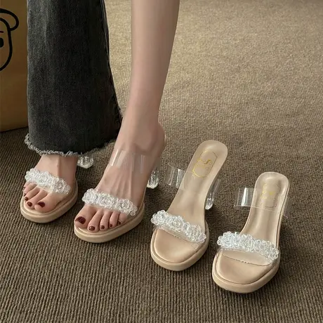 法式透明高跟凉鞋女夏季外穿防水台鞋子女鞋配裙子水钻粗跟凉拖鞋商品大图