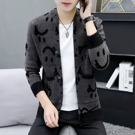 秋季开衫毛衣男士仿水貂绒针织加厚保暖外套时尚潮流休闲百搭上衣商品大图