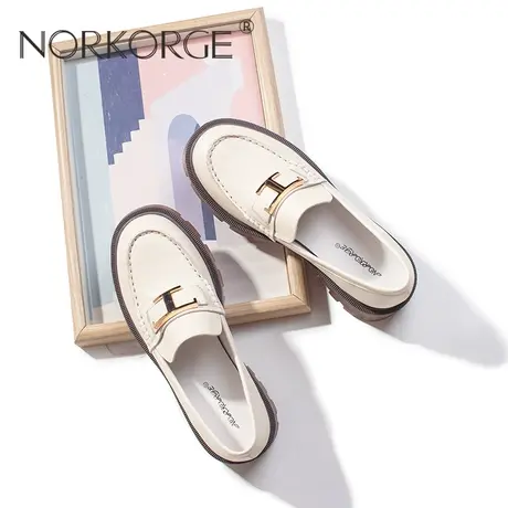 百搭米白色乐福鞋图片